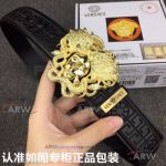 AAA Replica Versace Black Engraved Belt - Medusa Head Buckle In Gold